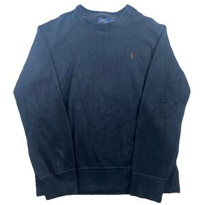 Polo Ralph Lauren Cotton Knit Black Pullover Sweater L Crew Neck Logo Brown Pony